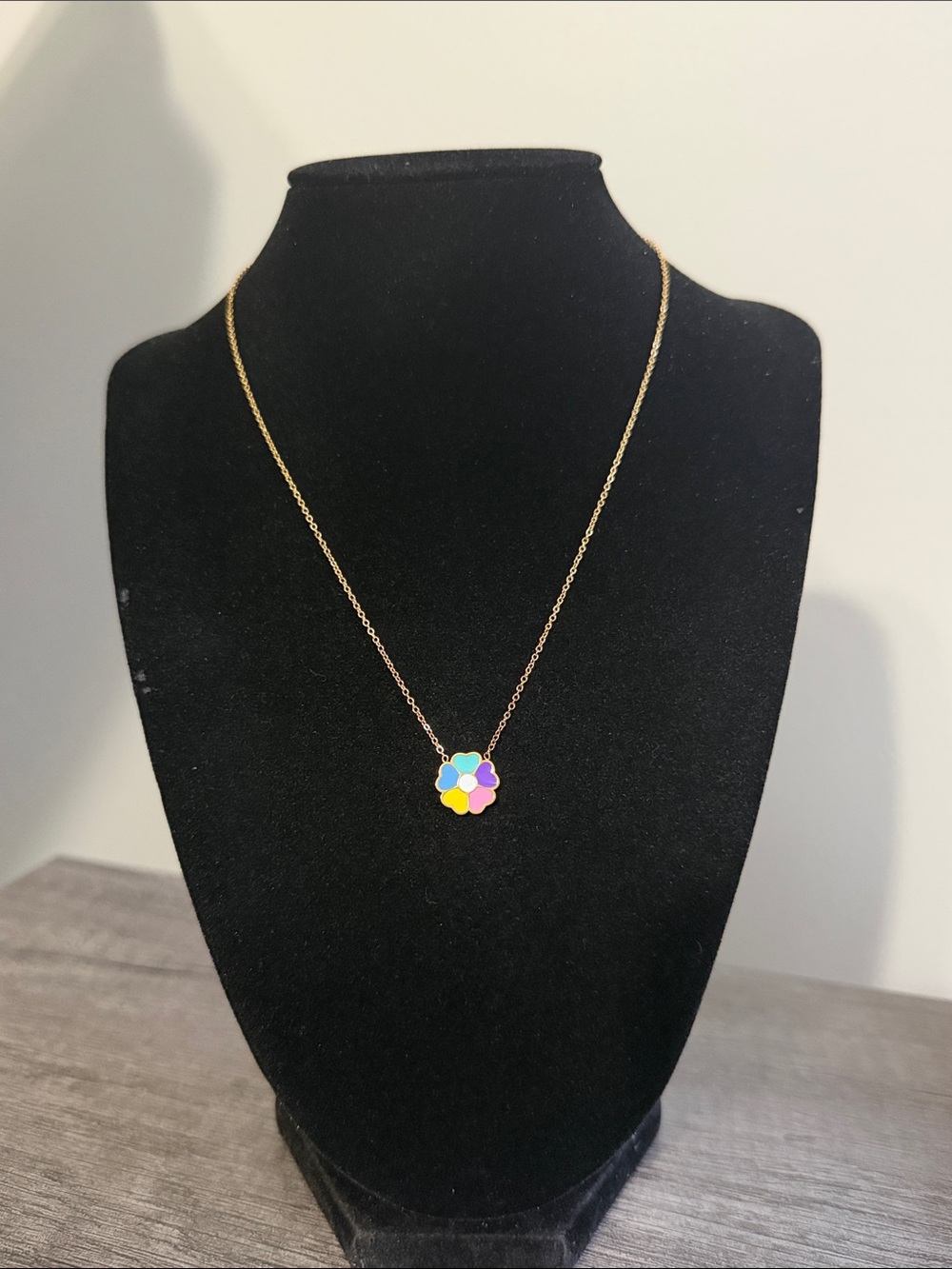 Gold Plated Multi Color Heart Clover Necklace